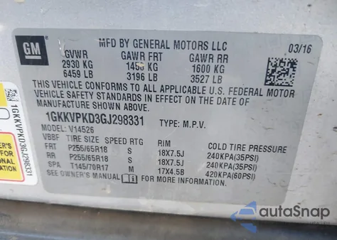 2016 GMC Acadia Sle-2 z USA, uszkodzony, nr VIN 1GKKVPKD3GJ298331